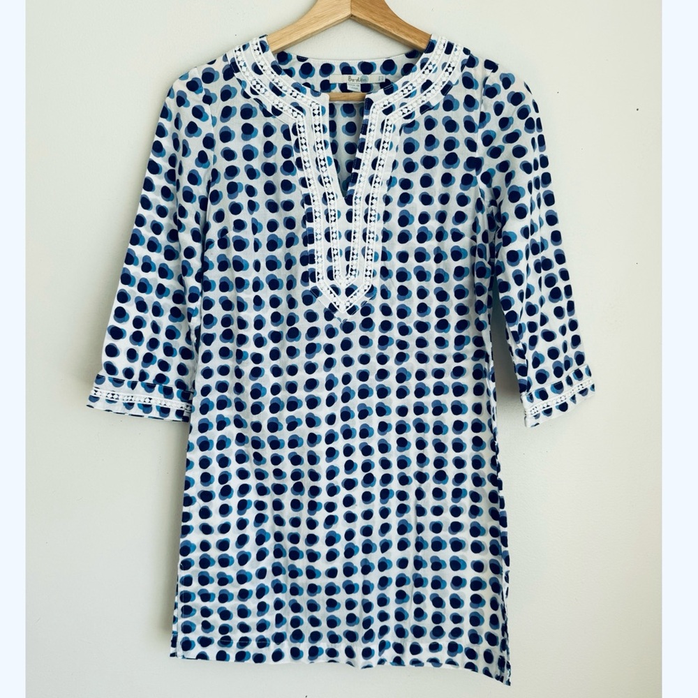 Boden Blue and White Polka Dot Tunic Dress with Embroidered Neckline - Picture 2 of 6